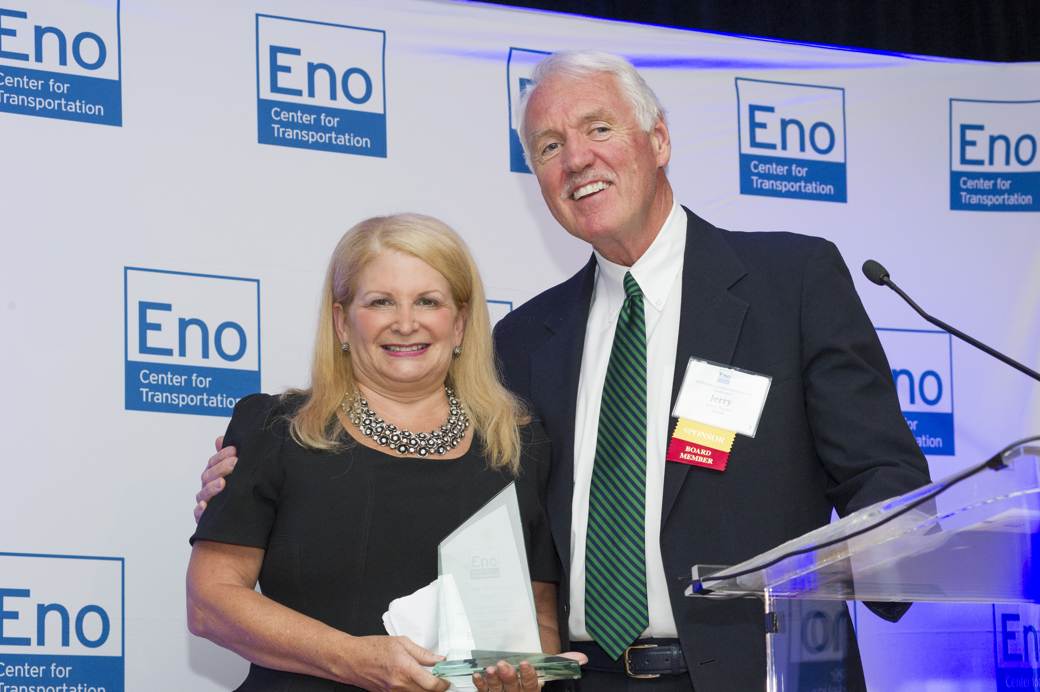 Eno Board Member Jerry Premo with the 2015 Eno Lifetime Achievement Award Winner, Jane Chmielinski.